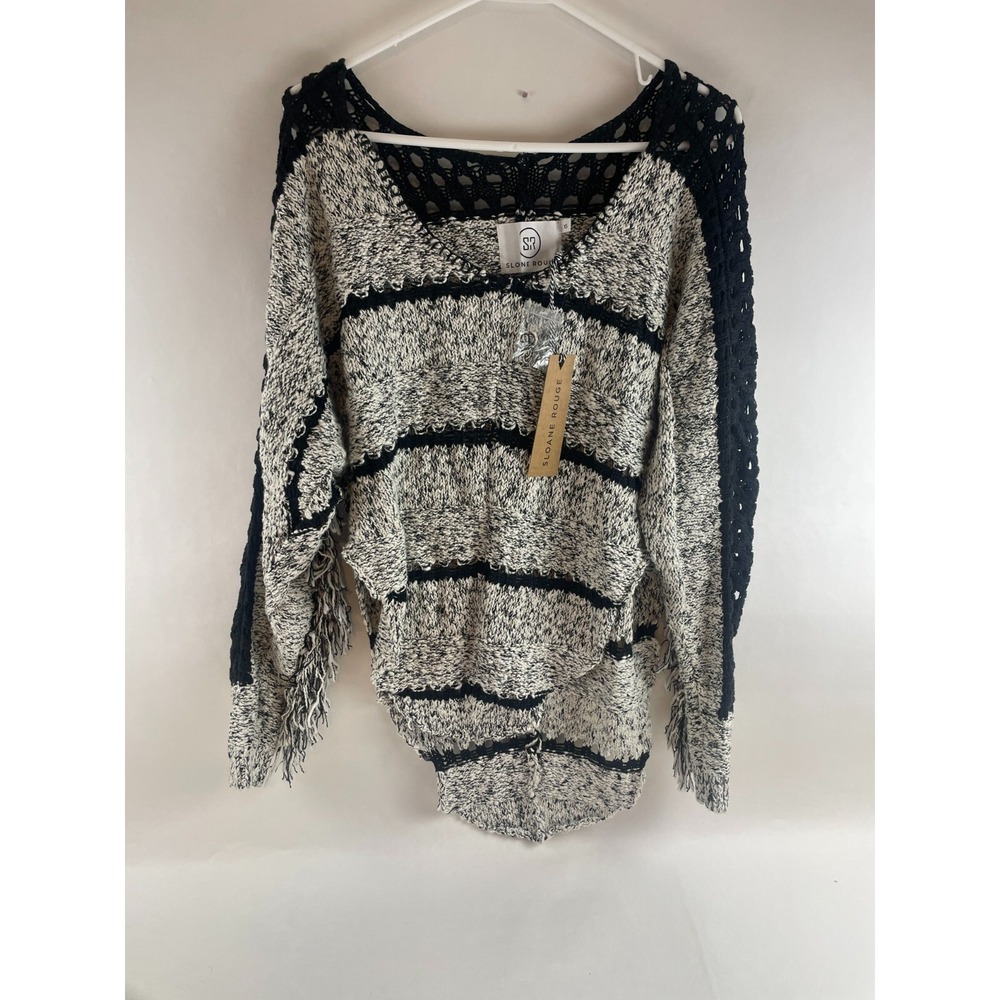 Sloane Rouge Sweater, Women's Size XS, Black White, Fringe, Pullover, NEW